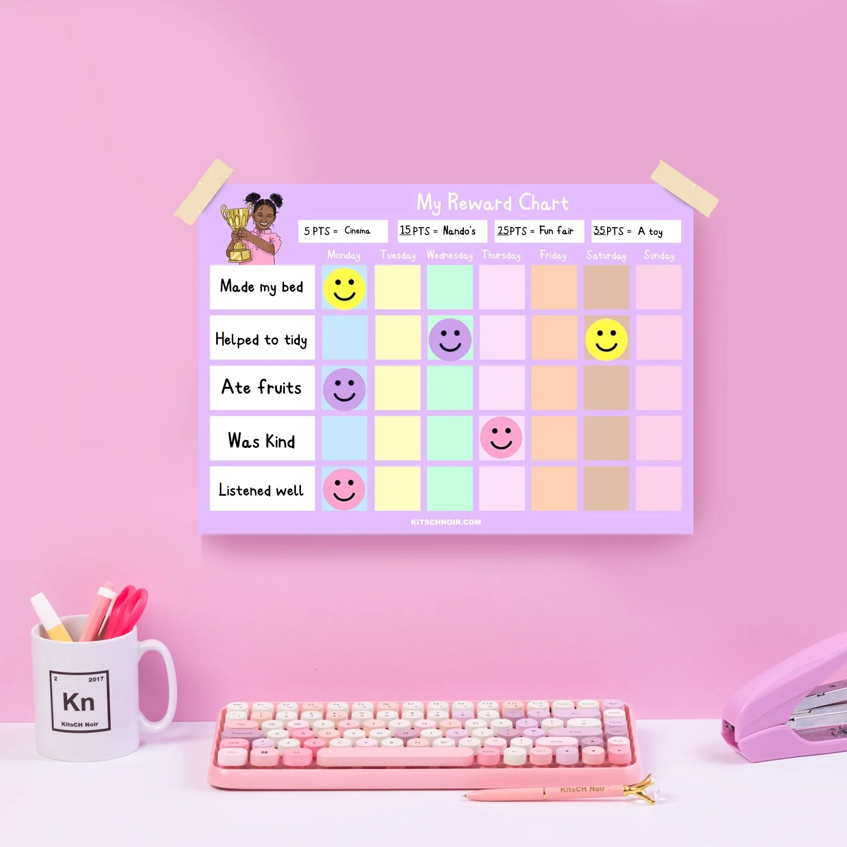 Children's Reward Chart (Girl Illustration, Lilac) - Image 3